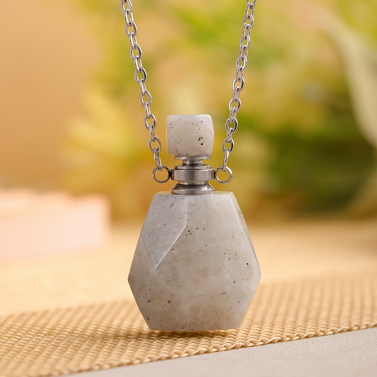 Glam Style Rock Crystal Diffuser Necklace with Chain for Aromatherapy and Gifts