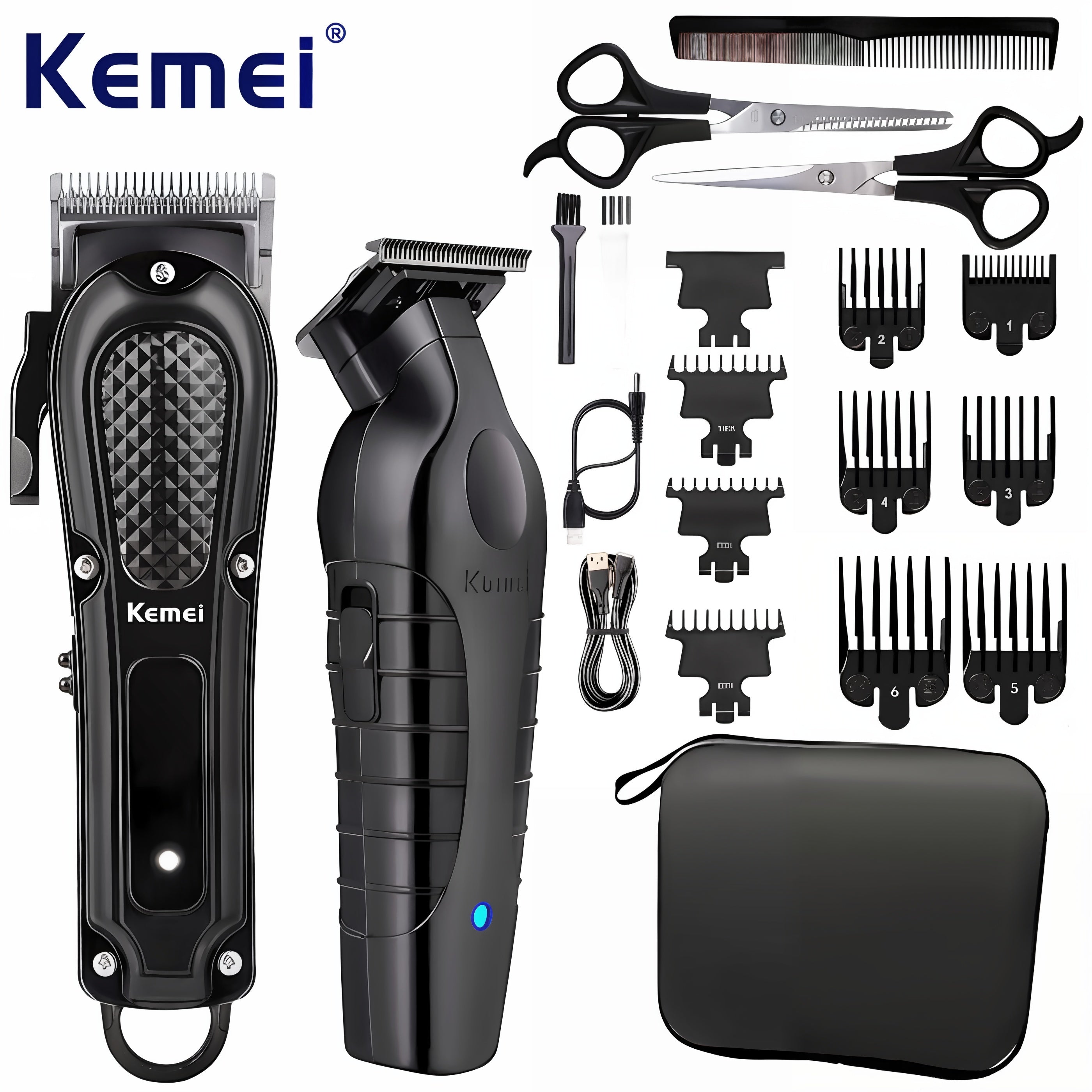 Pack of 4 professional hair clippers for men USB rechargeable 1500mAh lithium battery includes guide combs