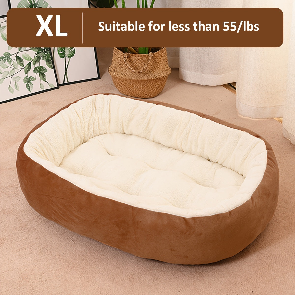 Oval Pet Bed for Small to Medium Dogs Plush Polypropylene Non-Assembled