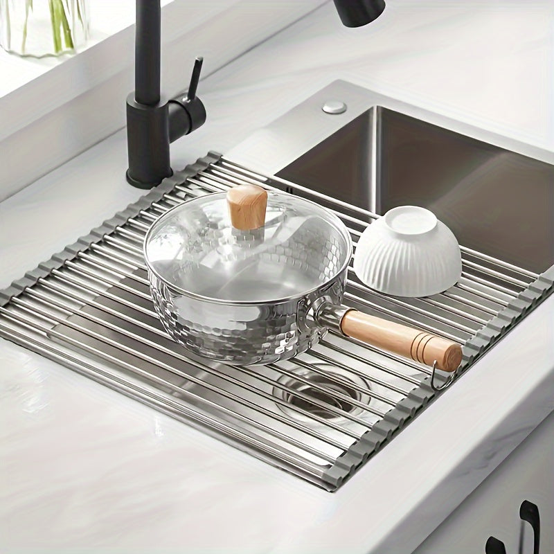 Foldable Kitchen Sink Dish Drying Rack Multi-Purpose Space-Saving Storage