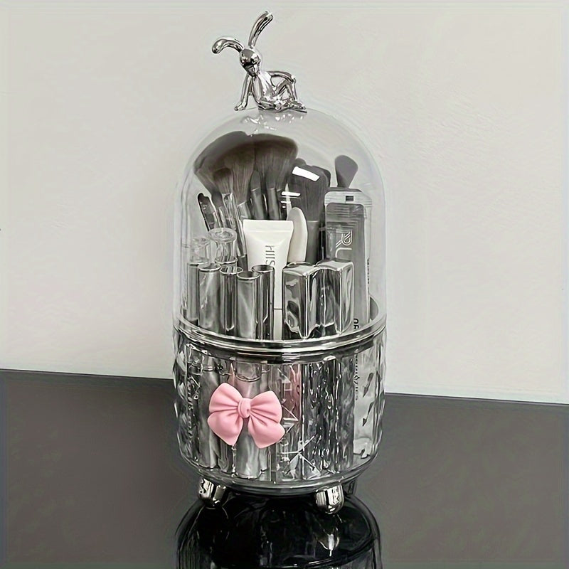 Clear Plastic Makeup Organizer with Dustproof Lid for Lipstick Brushes and Accessories