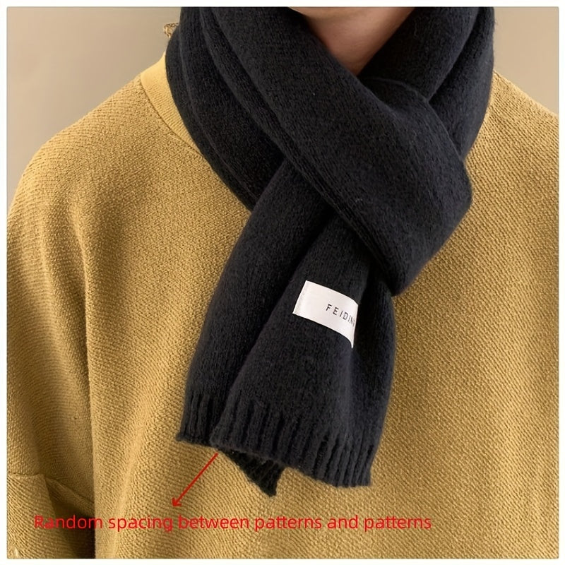 Men's Knit Wool Scarf Thick Warm Solid Color Autumn Winter Fashion