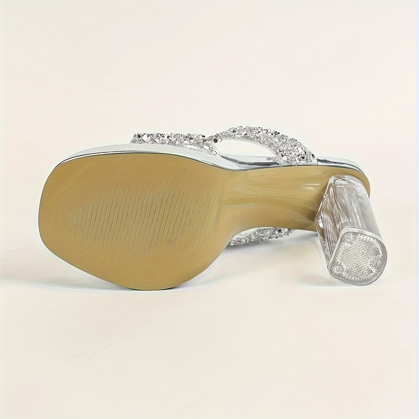 Women's High-Heeled Sandals Transparent PVC Open Toe 11cm Crystal Block Heel