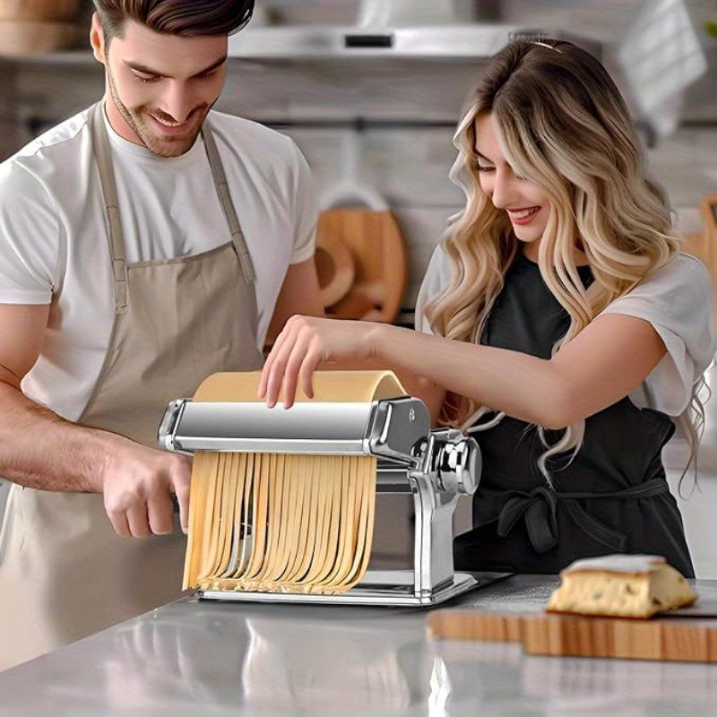Stainless Steel Pasta Maker with 6 Adjustable Thickness Settings and Hand Crank