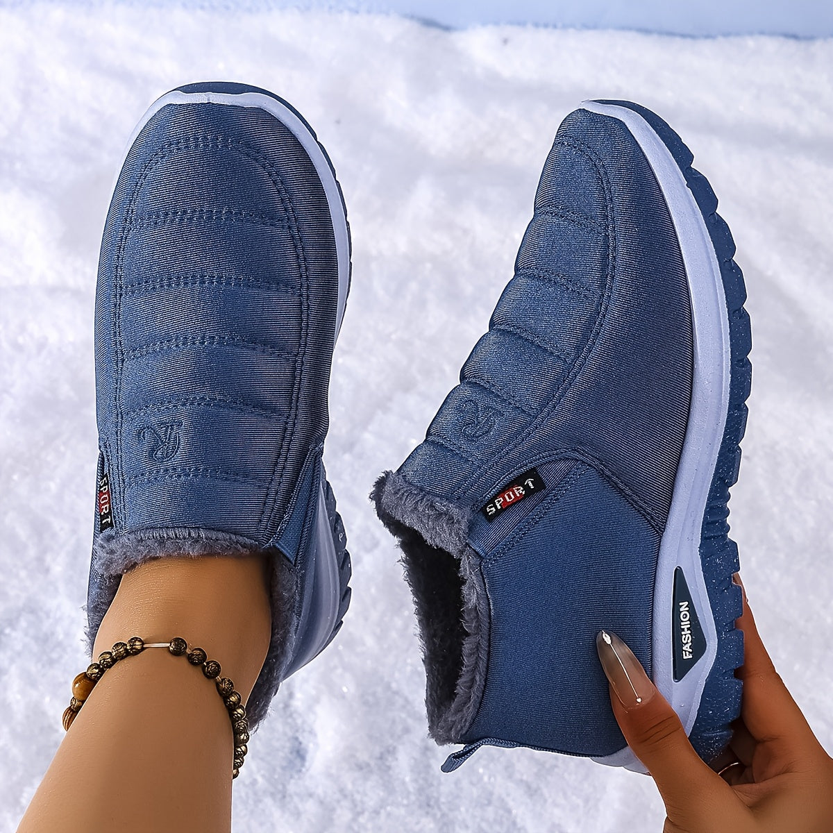 Women's Fleece-Lined Ankle Boots Lightweight Winter Hiking Shoes Black