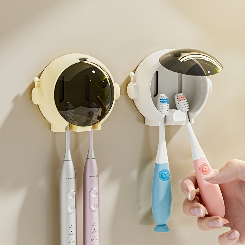 Astronaut-Themed Toothbrush Holder for Electric and Manual Toothbrushes No-Drill Hanging Organizer Space-Saving Design