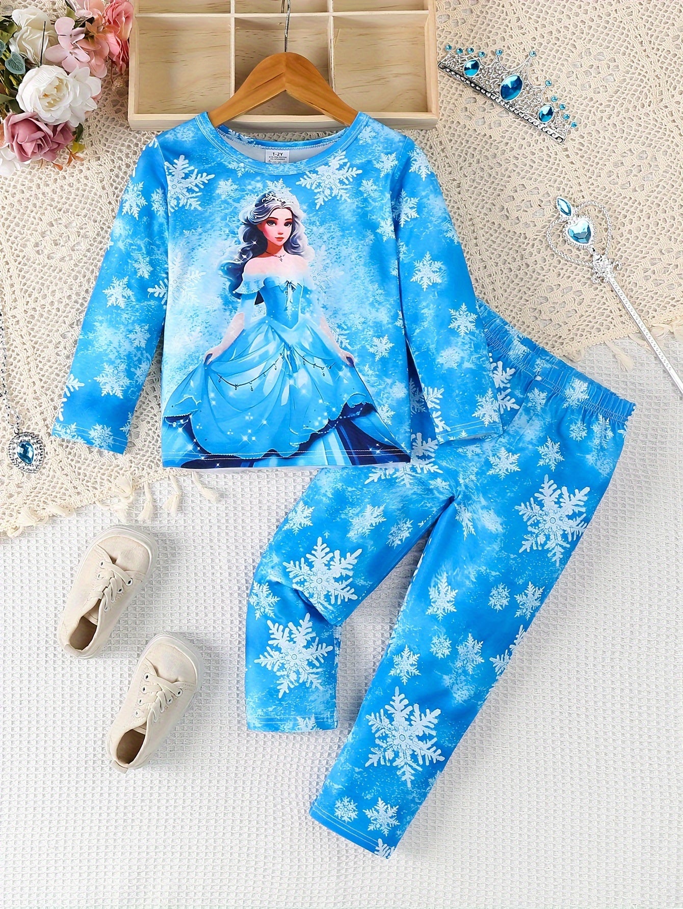 Girls' Flame Resistant Pajama Sets 3-Pack Long Sleeve Cartoon Patterns for Kids