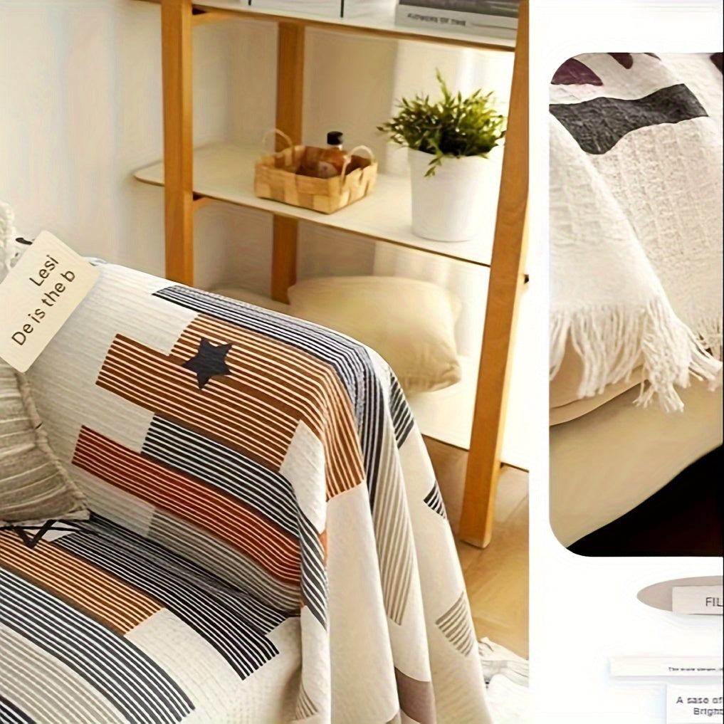 Tasselli Waffle-Knit Divan Qoplamasi - Mashinada Yuvish mumkin, Yashash xonasi va Ofis Dekor uchun Matoga Himoya