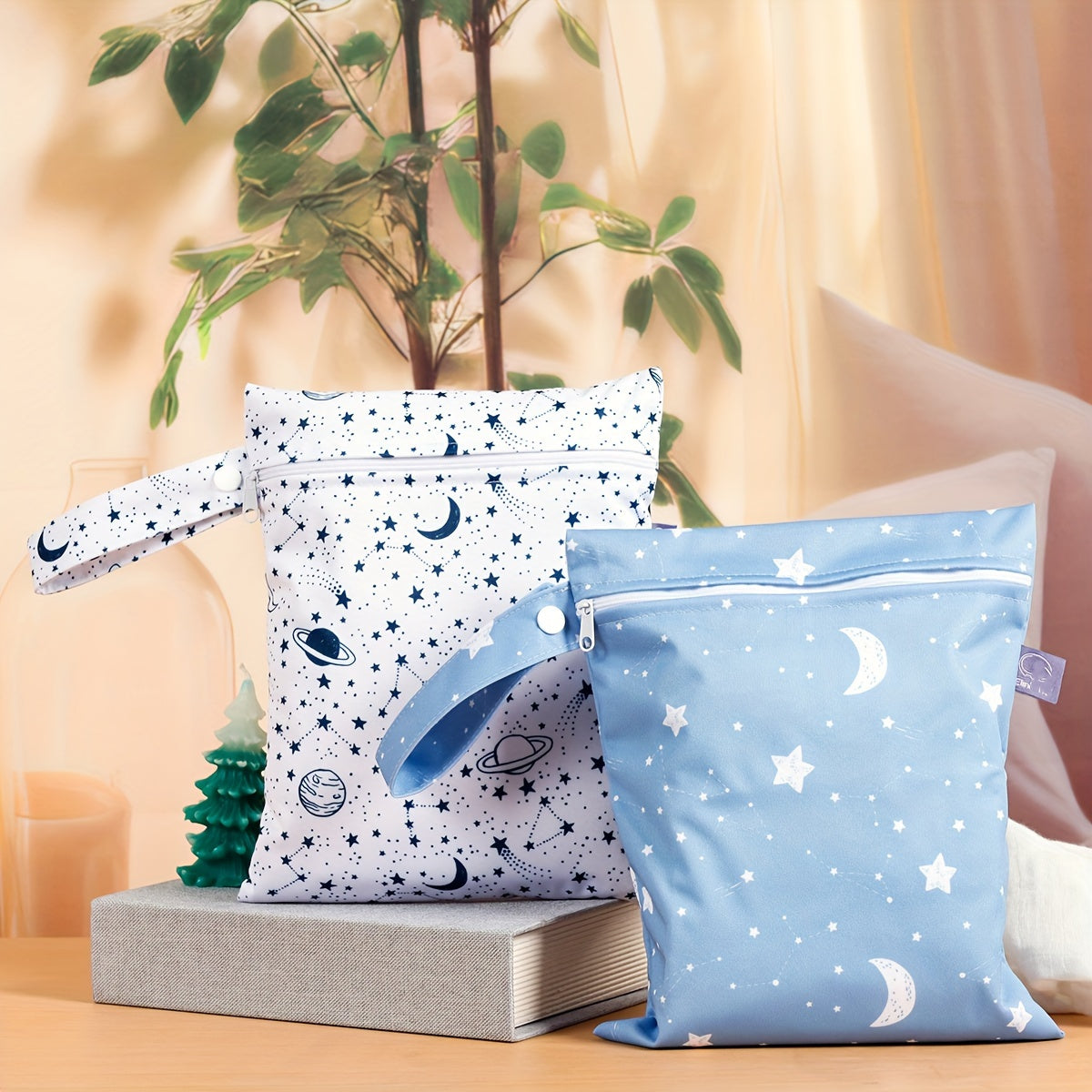 Set of 2 Waterproof Reusable Diaper Bags for Mothers with Zipper Closure