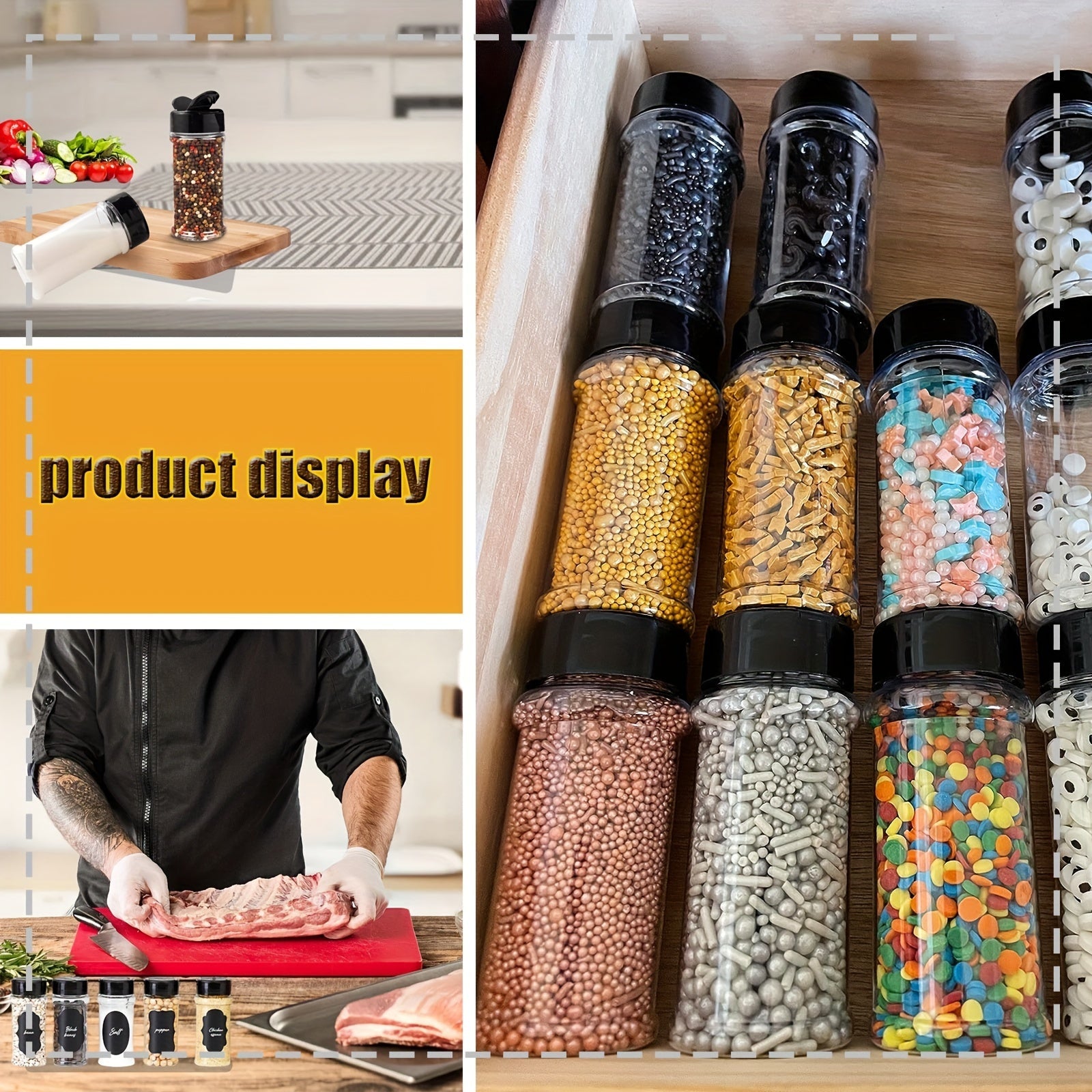 Juego de 12 frascos de plástico transparente para especias de 3oz con etiquetas dispensadoras, apto para alimentos