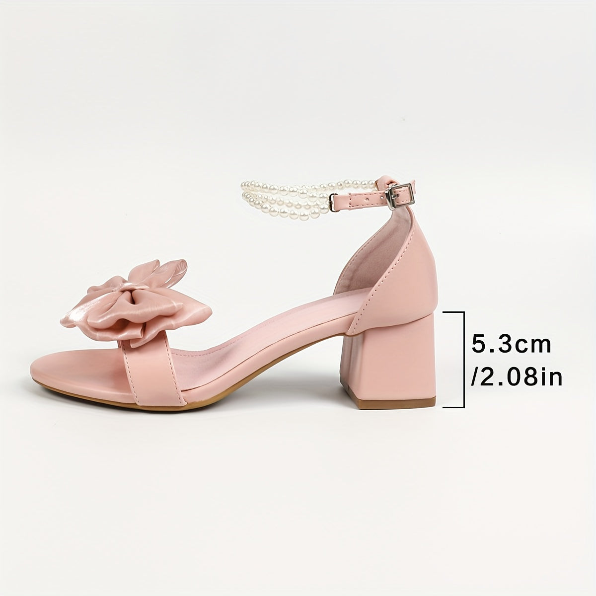 Women's Faux Pearl Low Block Heel Sandals with Bow Ankle Strap