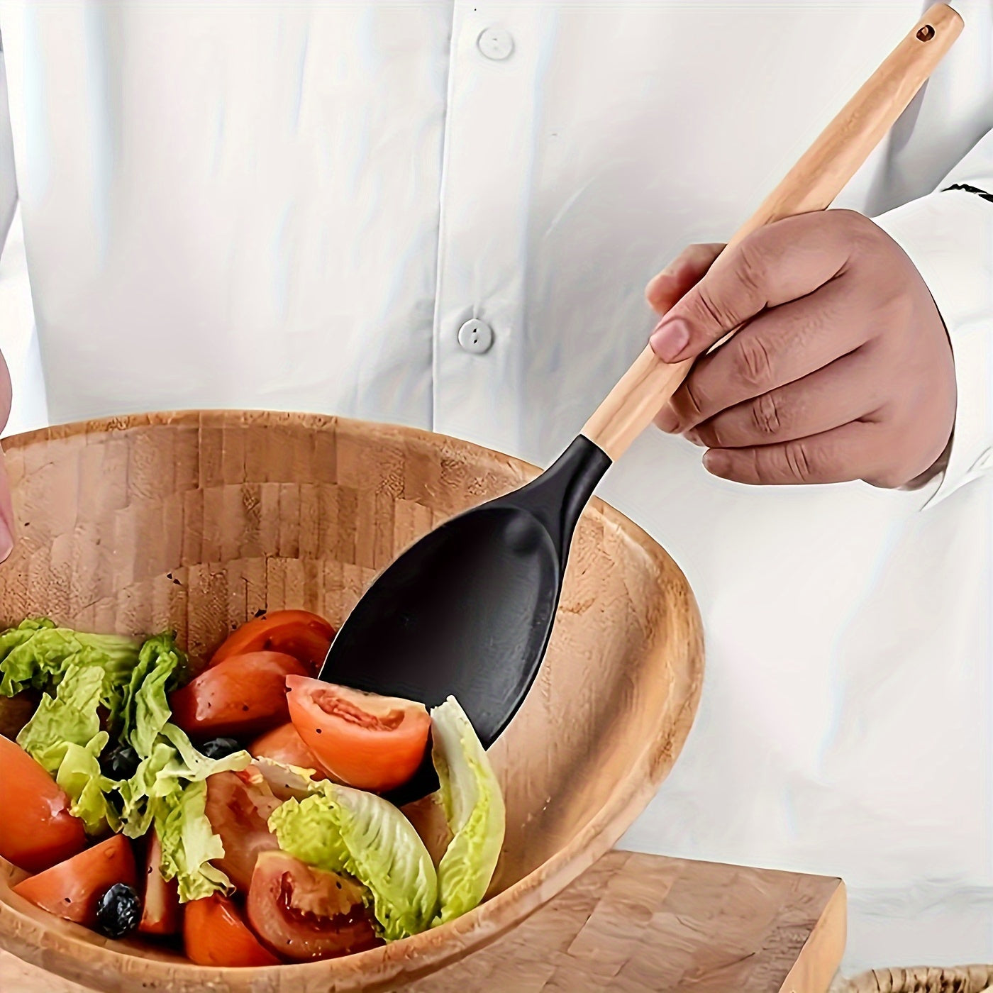 Set of 7 Silicone Kitchen Utensils with Wooden Handles Non-Stick Heat Resistant Cooking Tools