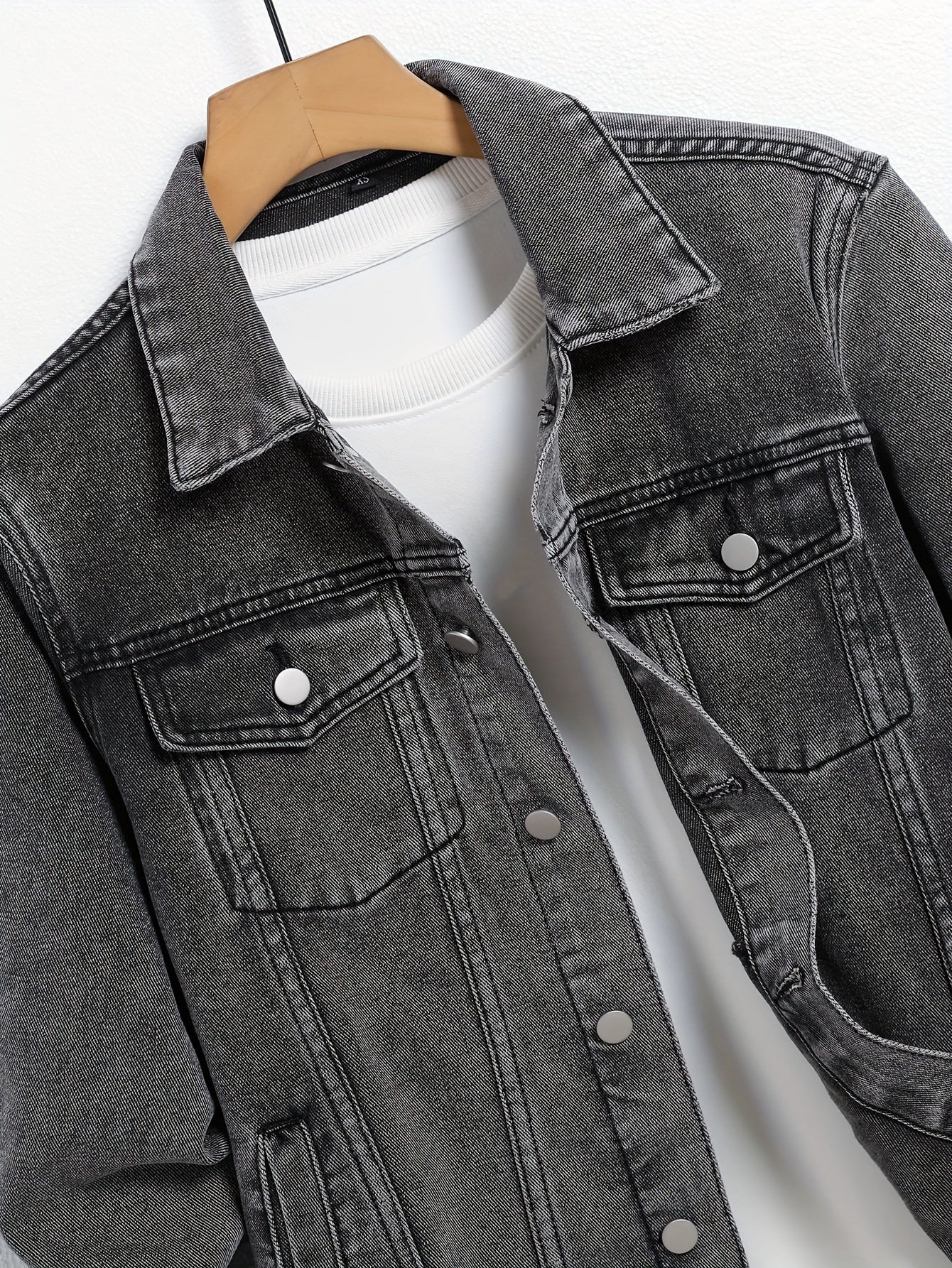 Мужская повседневная джинсовая куртка большого размера, однотонная, из хлопкового смесового материала, классический крой, лацканы, карманы