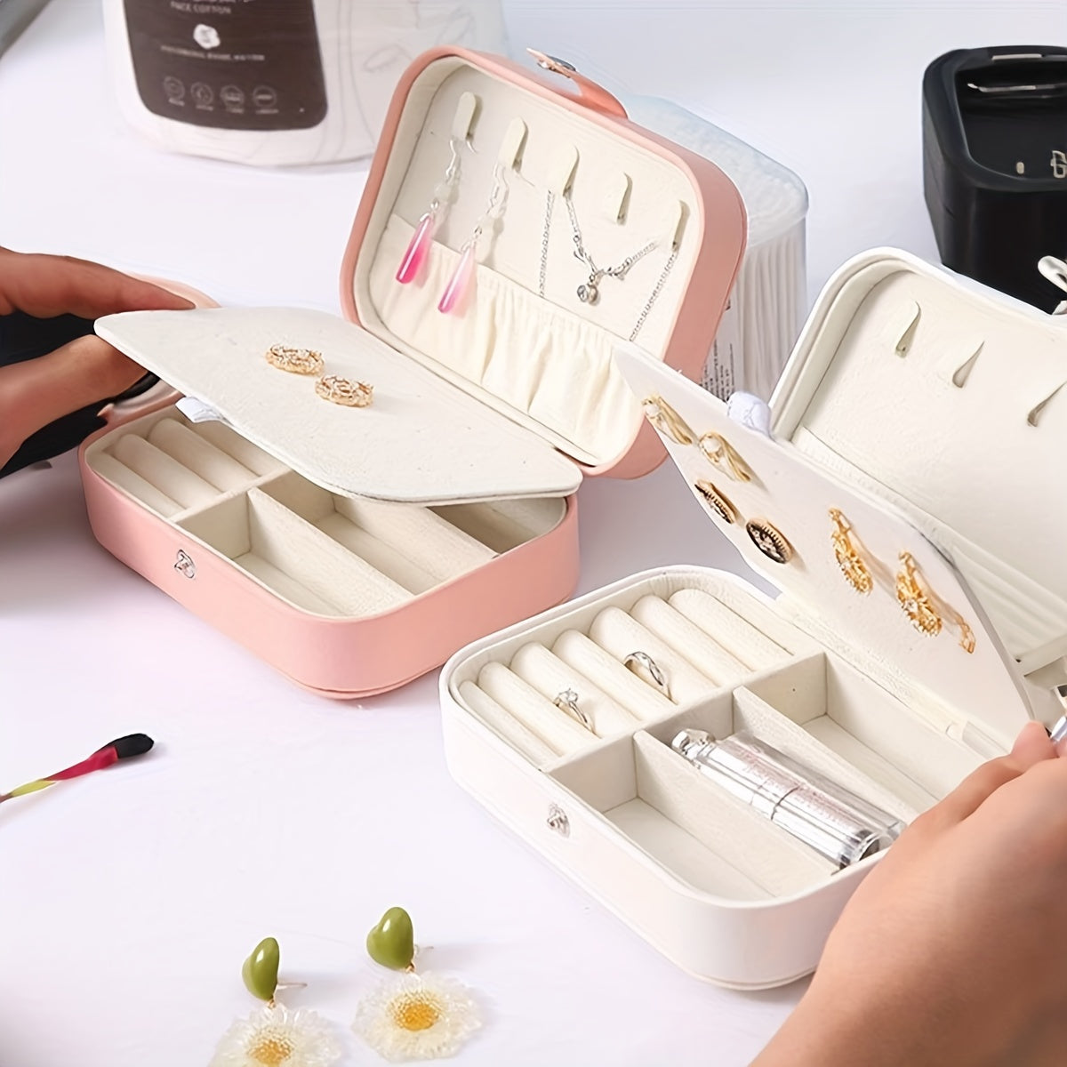 Компактная коробка для хранения украшений для колец, ожерелий и гвоздиков, органайзер для путешествий