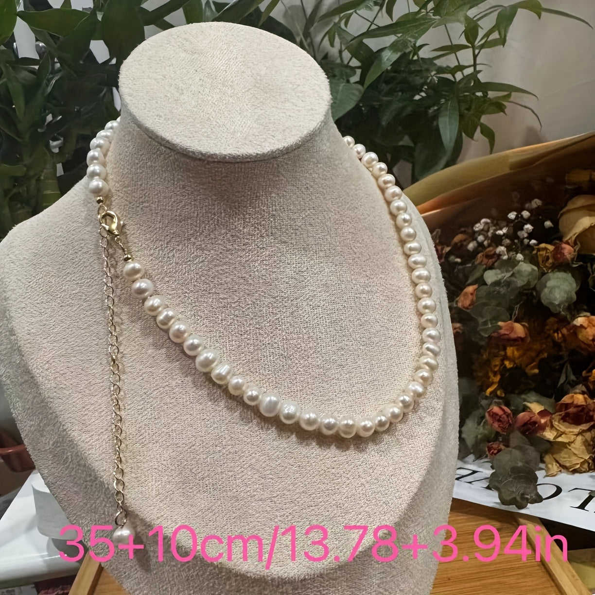 Sterling Silver Clavicle Necklace with Freshwater Pearl Adjustable Vintage Style for Women