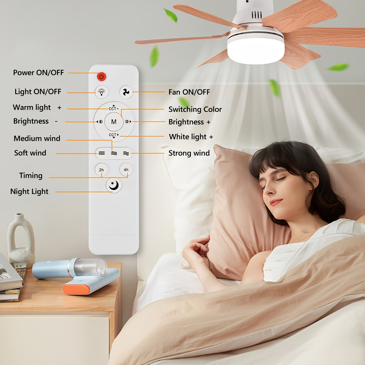 Yog'och teksturali changyutgich bilan integratsiyalashgan LED chiroq, masofadan boshqarish, 3 tezlikda sozlanadigan, oson vintsiz o'rnatish, sozlanadigan yoritish. Yotoqxona, oshxona, mehmonxona, balkon uchun ideal. Yo'q