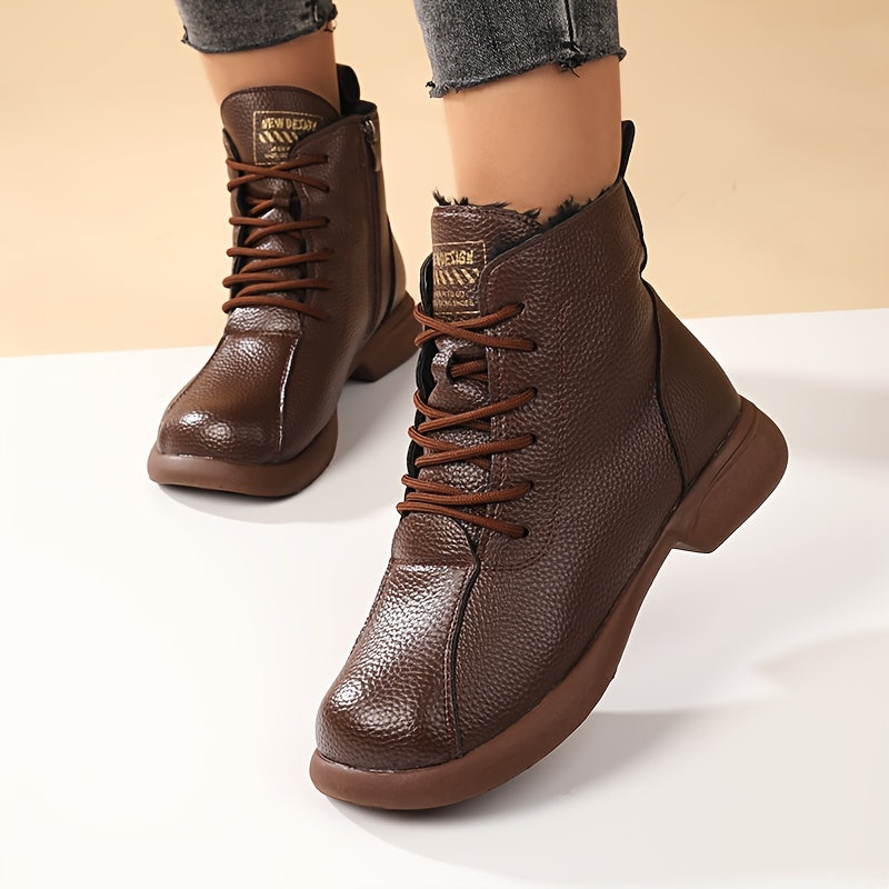 Women's Short Ankle Boots Lined for Warmth Vintage Style Winter