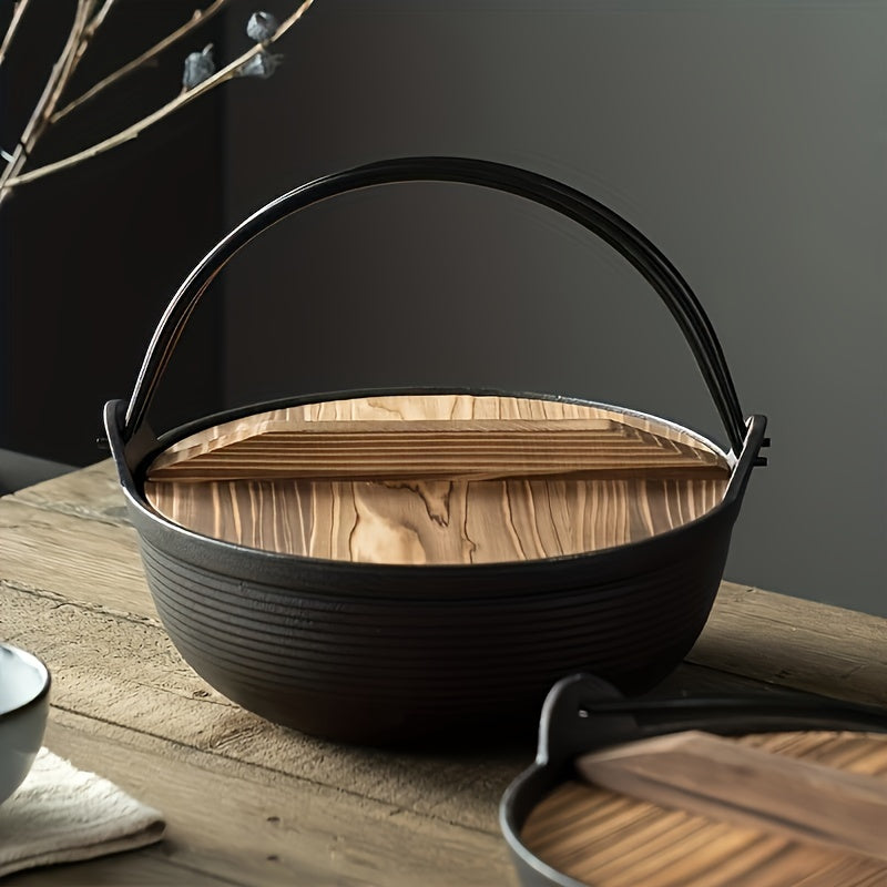 Vintage Cast Iron Wok Pot for Shabu-Shabu Soup, Gas Stove, Home and Outdoor Use