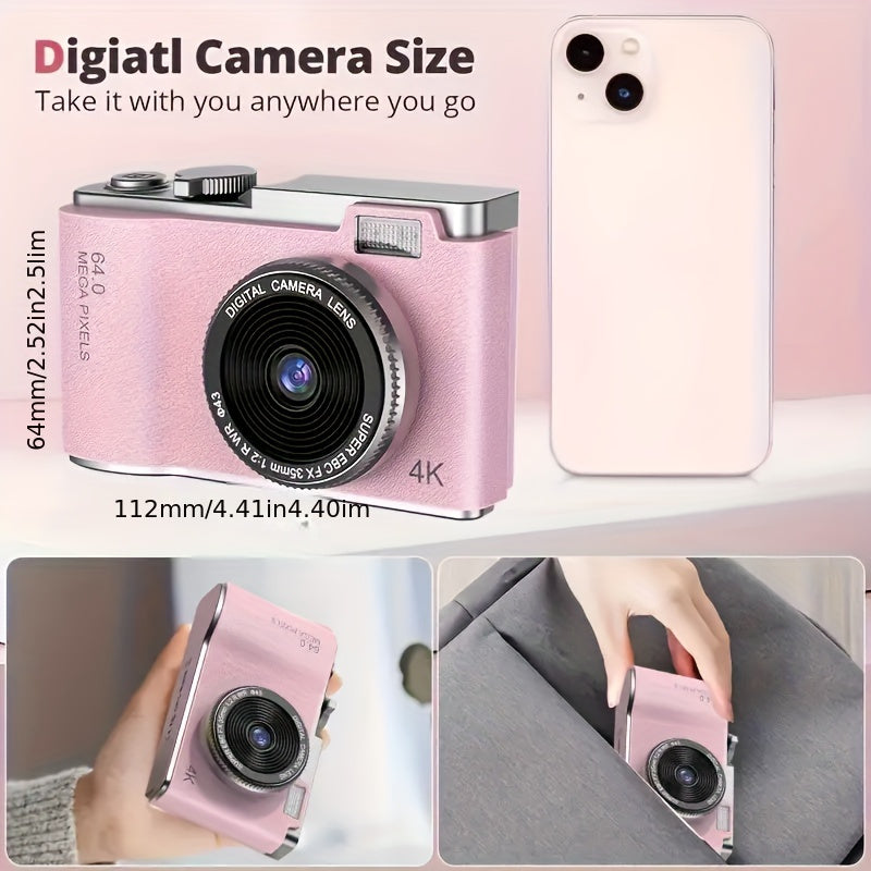 Retro Style 4K HD CCD Digital Camera with Dual Lens USB-C Charging 2.4 Inch Screen