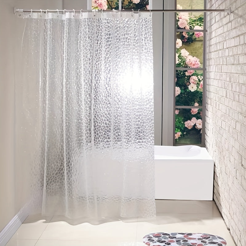 Geometric Water Cube Shower Curtain Semi-Transparent Water-Resistant Polyethylene Easy to Clean