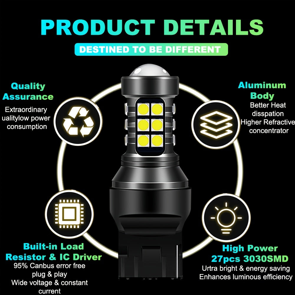 2 Pcs T20 LED 7440 7443 W21W W21/5W Bright Car Signal Backup Lights