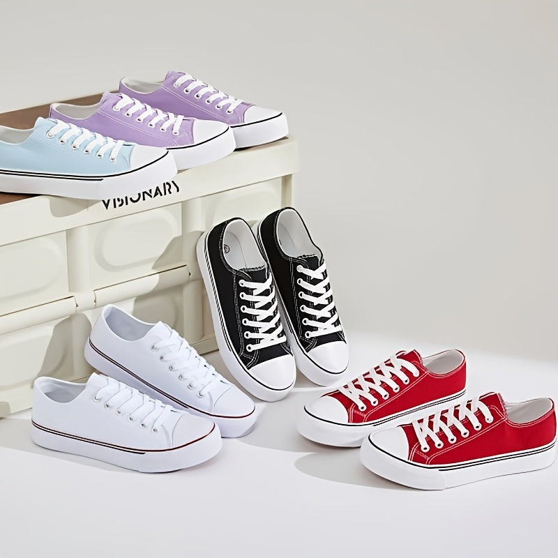 Ayollar uchun barcha mavsumlar uchun kundalik sport poyabzali qora oq lentalar kauchuk taglik