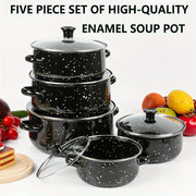 Enamel Cookware Set 5-Piece Lightweight Pots for Soup Stew Gas Electric Kitchen