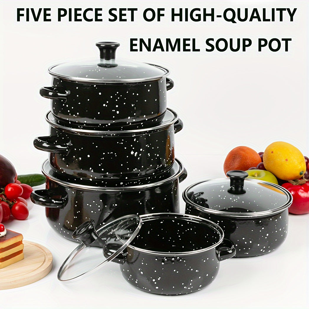 Enamel Cookware Set 5-Piece Lightweight Pots for Soup Stew Gas Electric Kitchen