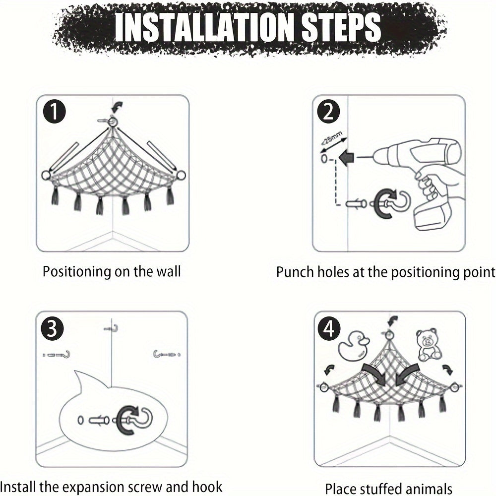 Large Capacity Black Bohemian Style Animal Hammock Hanging Net for Storage in Living Room Bedroom