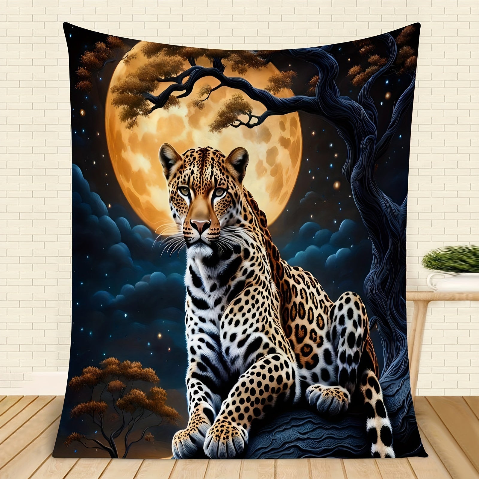 Flannel Fleece Throw Blanket with Jaguar Design for All Seasons Machine Washable Polyester