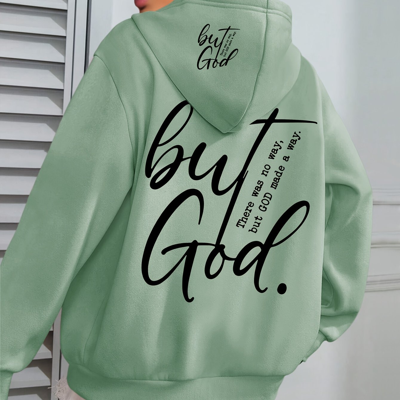 Plus o'lcham Plus God Print Hoodie uzun sleeve kundalik drawstring pocket ayollar