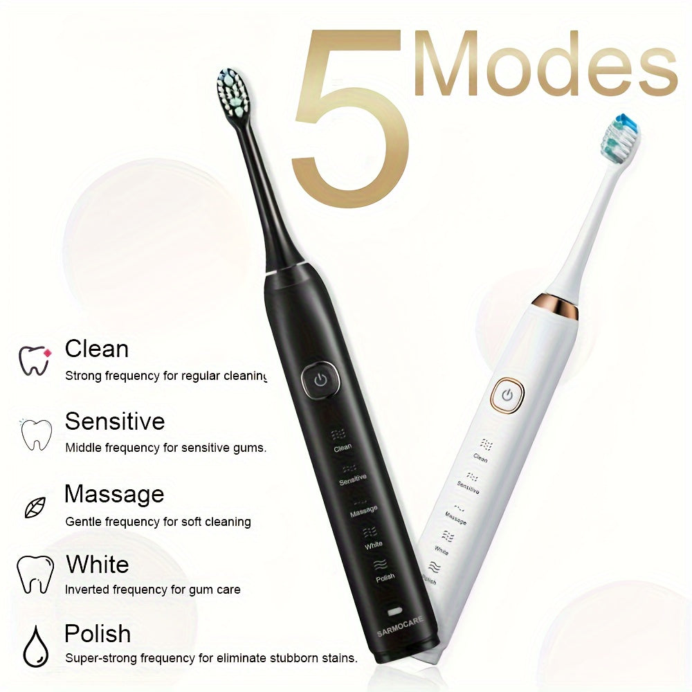 Adult Electric Toothbrush USB Rechargeable Soundwave 5 Modes 8 Replacement Heads