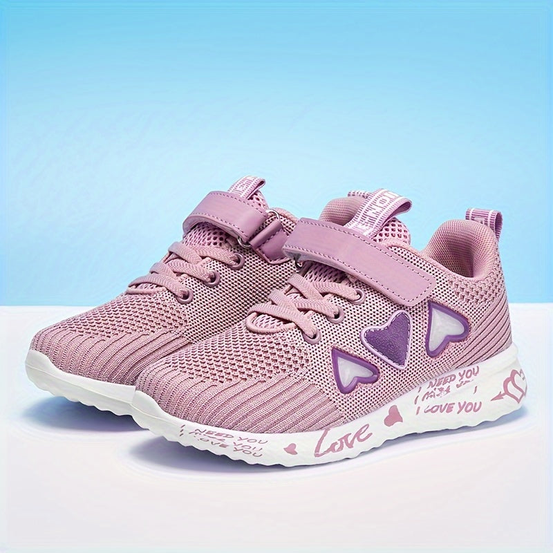 Girls' Pink Mesh Sneakers for Spring and Autumn with Round Toe and Lightweight EVA Sole