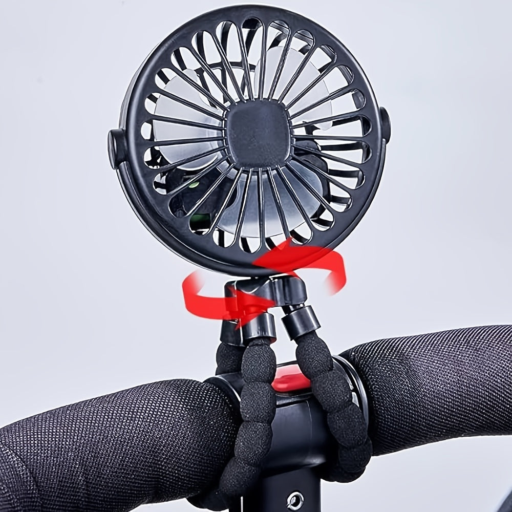 Portable 3-Speed USB Rechargeable Fan with Flexible Tripod for Stroller Desk Bike Camping