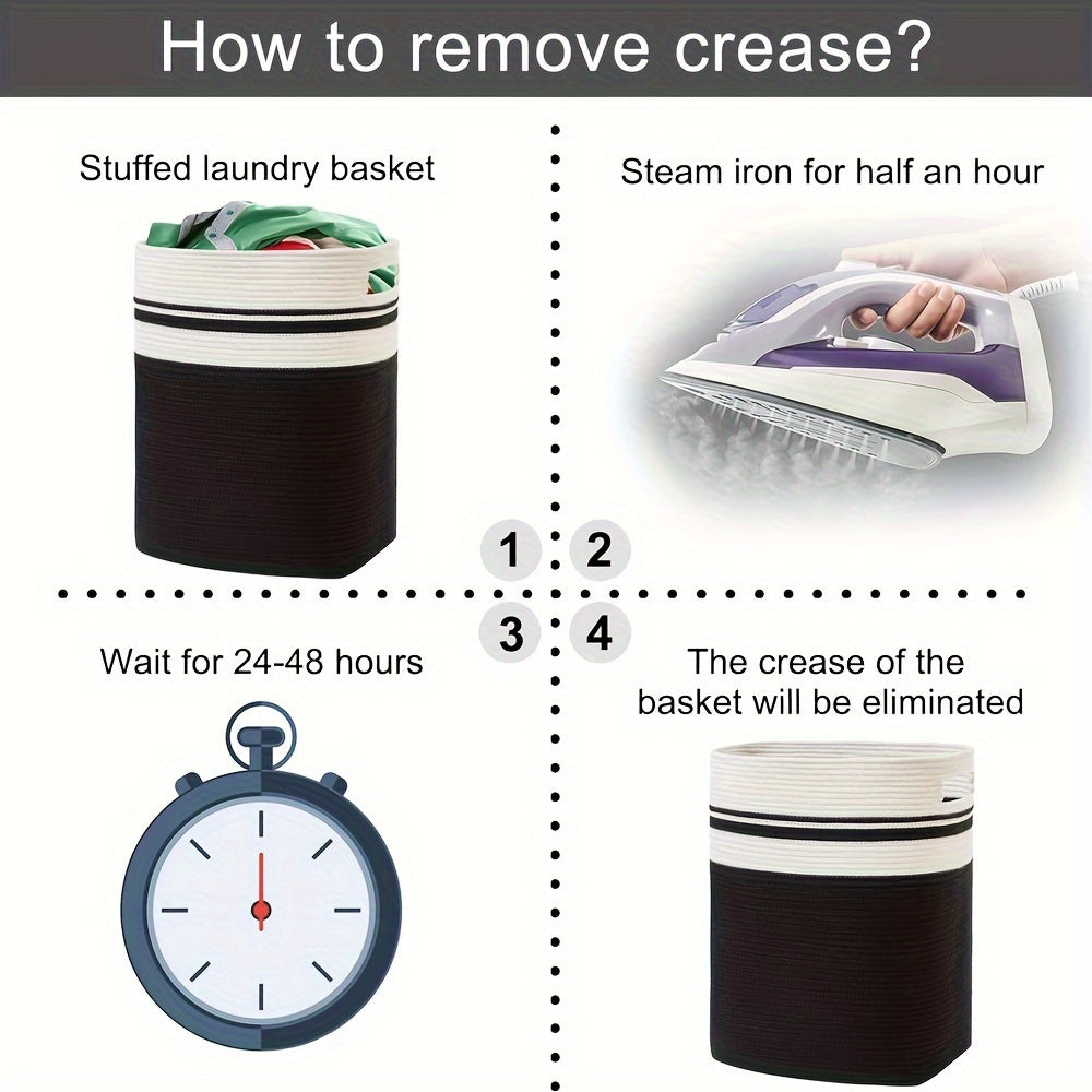 Large Cotton Rope Laundry Basket with Handles for Clothes and Blankets Storage