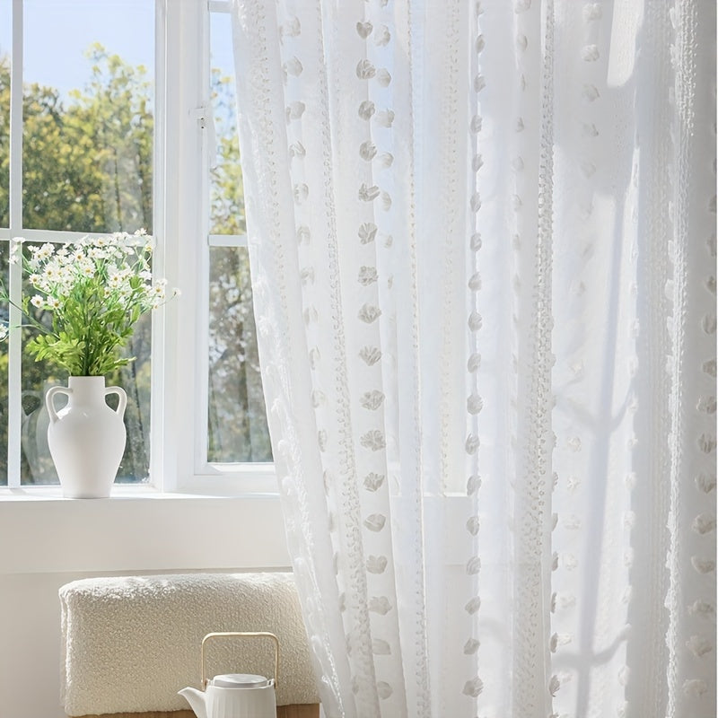French Country Style Sheer Curtain with Jacquard Pattern for Living Room or Bedroom