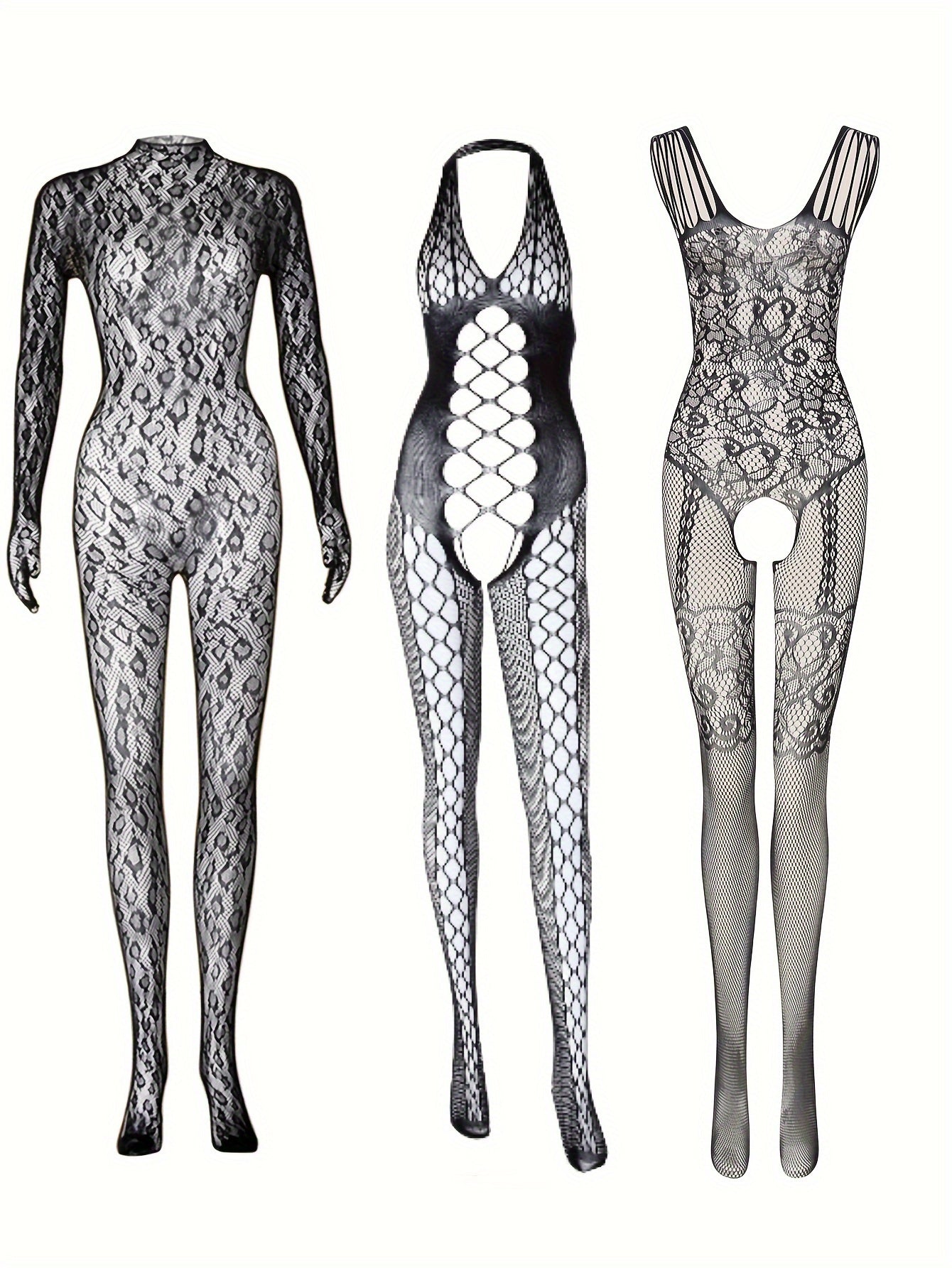 Women's Plus Size Leopard Print Lingerie Set Mesh Bodysuit Sleepwear