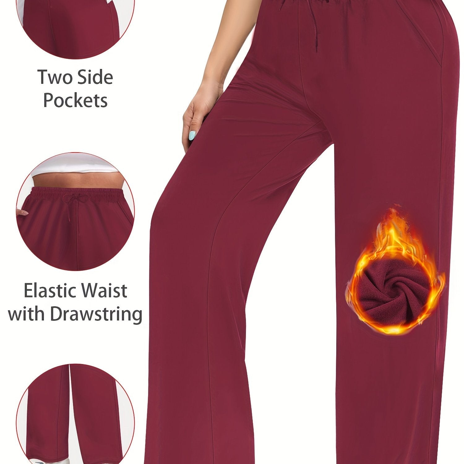 Plus Size Women's Wide Leg Pants Casual Drawstring Elastic Waist Fall Winter