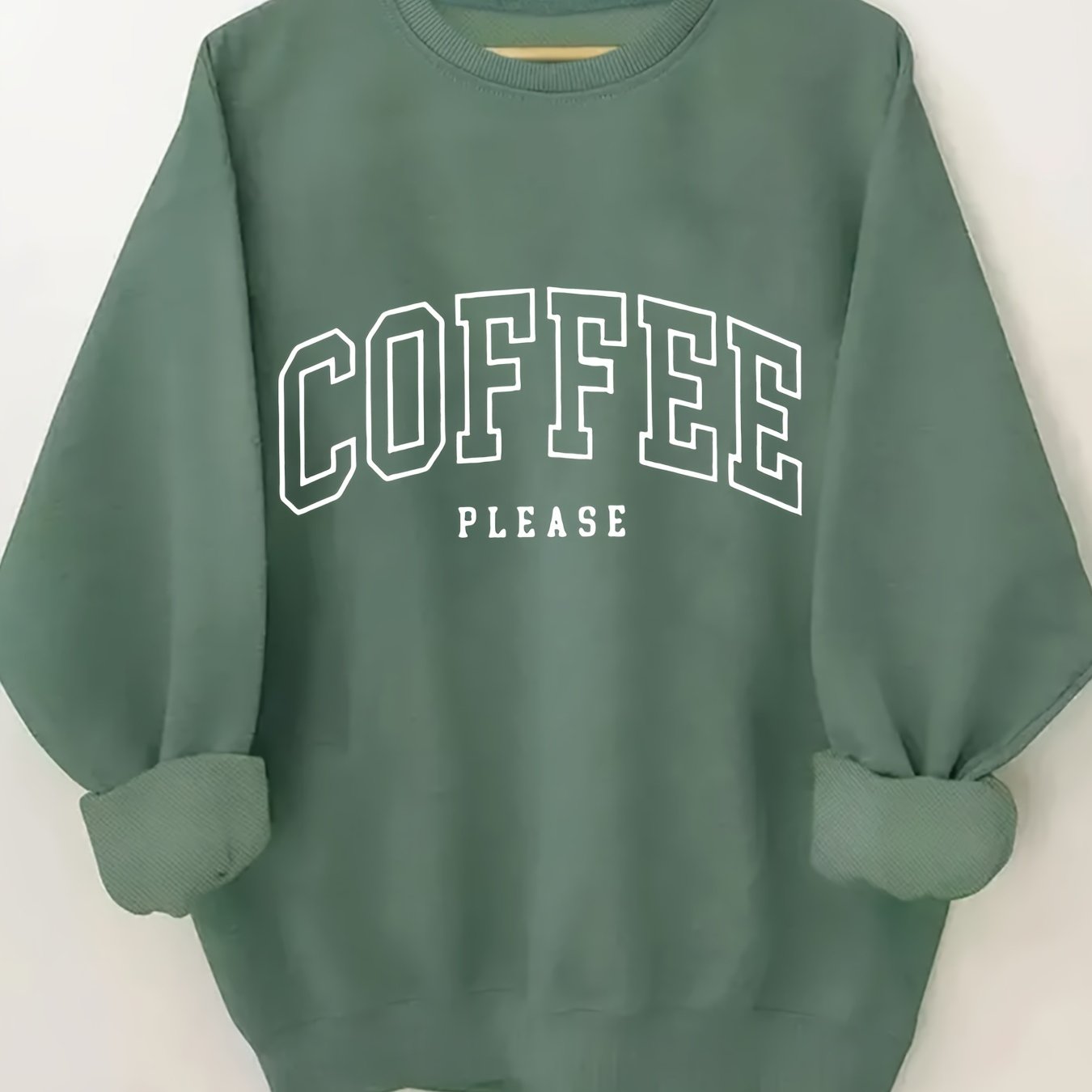 Plus Size Coffee Print Pullover Sweatshirt Long Sleeve Casual Fall Spring