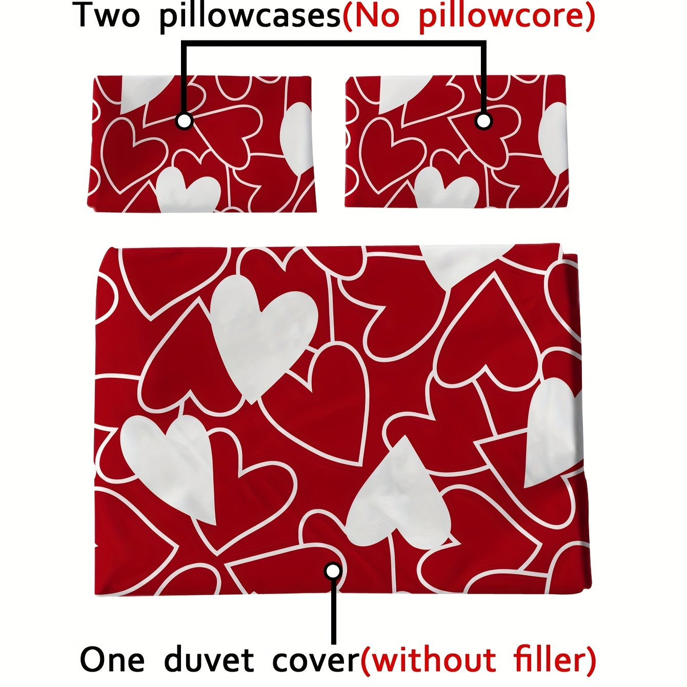 Valentine's Day Heart Print Bedding Set Duvet Cover and Pillowcases Soft and Skin-Friendly
