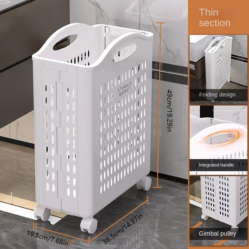 Large Collapsible Plastic Laundry Basket with Wheels for Dorms and Bathrooms