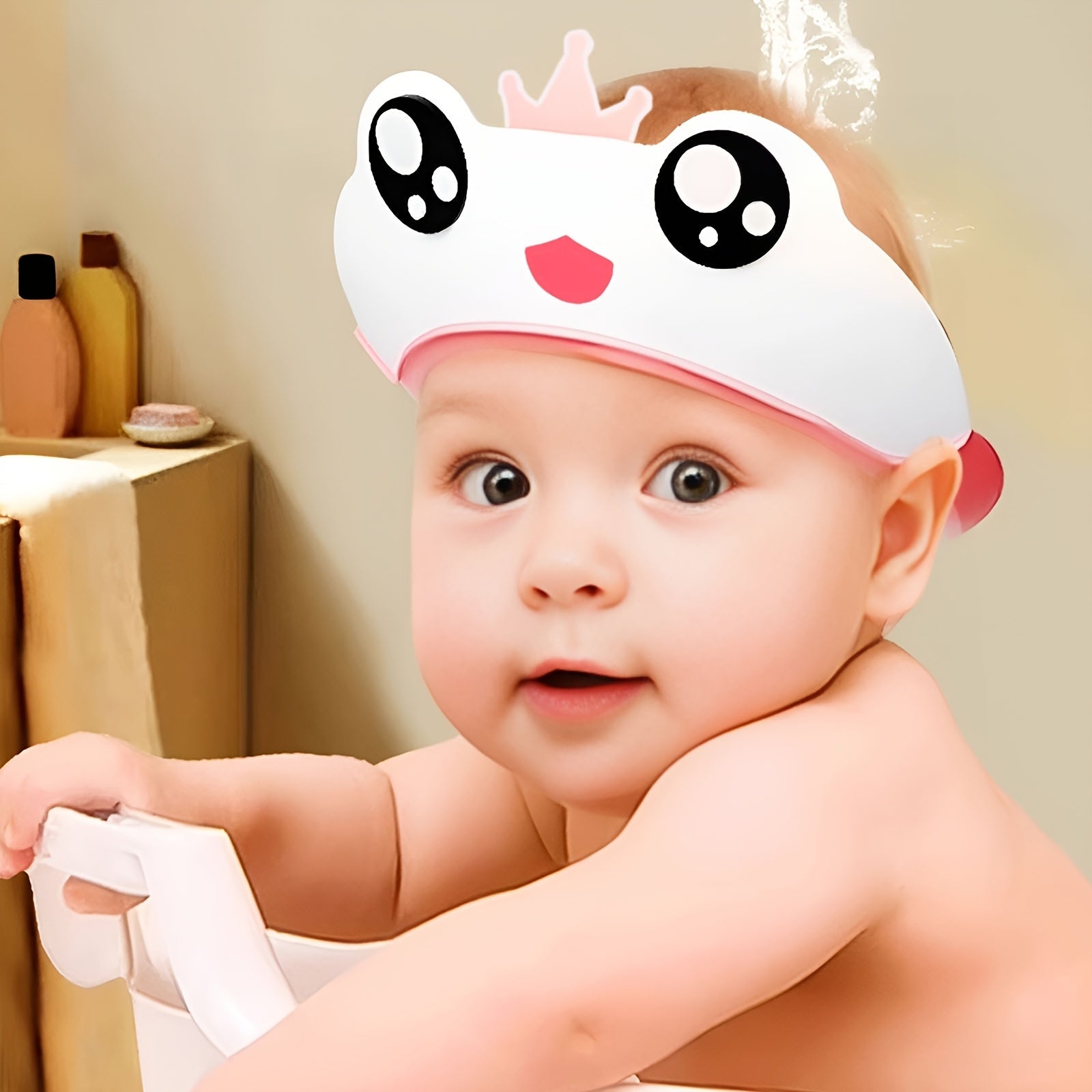 Baby Shower Cap Waterproof with Ear Shield for Infants 0-3 Years Pink Blue