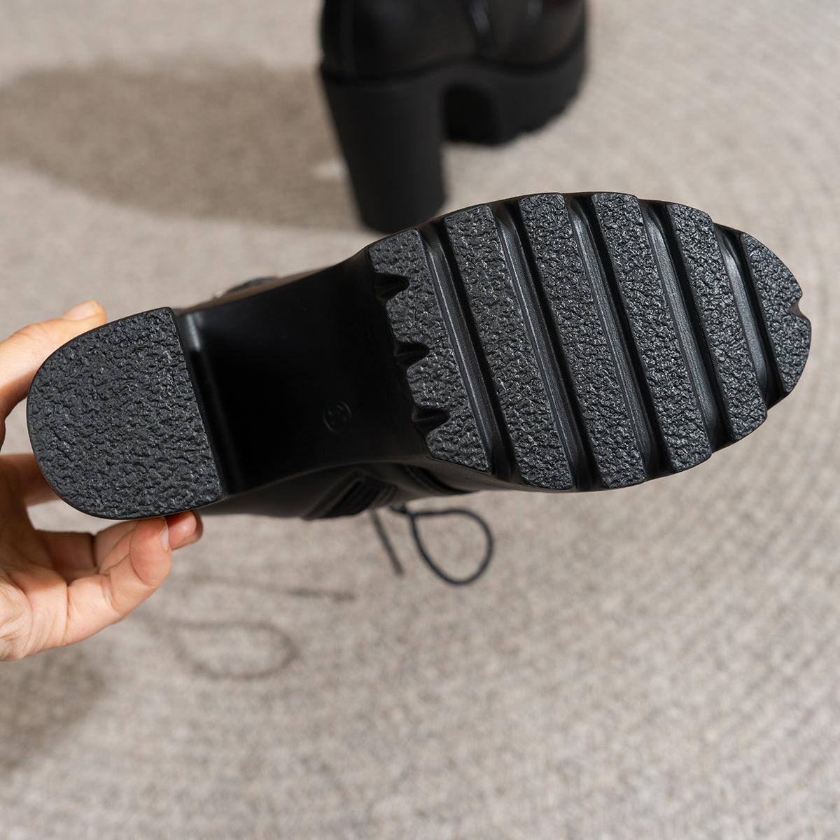 Women Black Double Buckle High Heel Ankle Boots Stylish Platform Dress Shoes