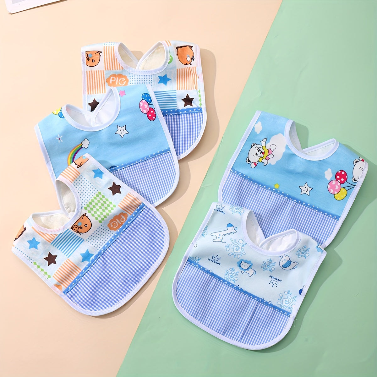 Set of 3 Waterproof Baby Bibs with Cartoon Designs for Feeding and Drooling