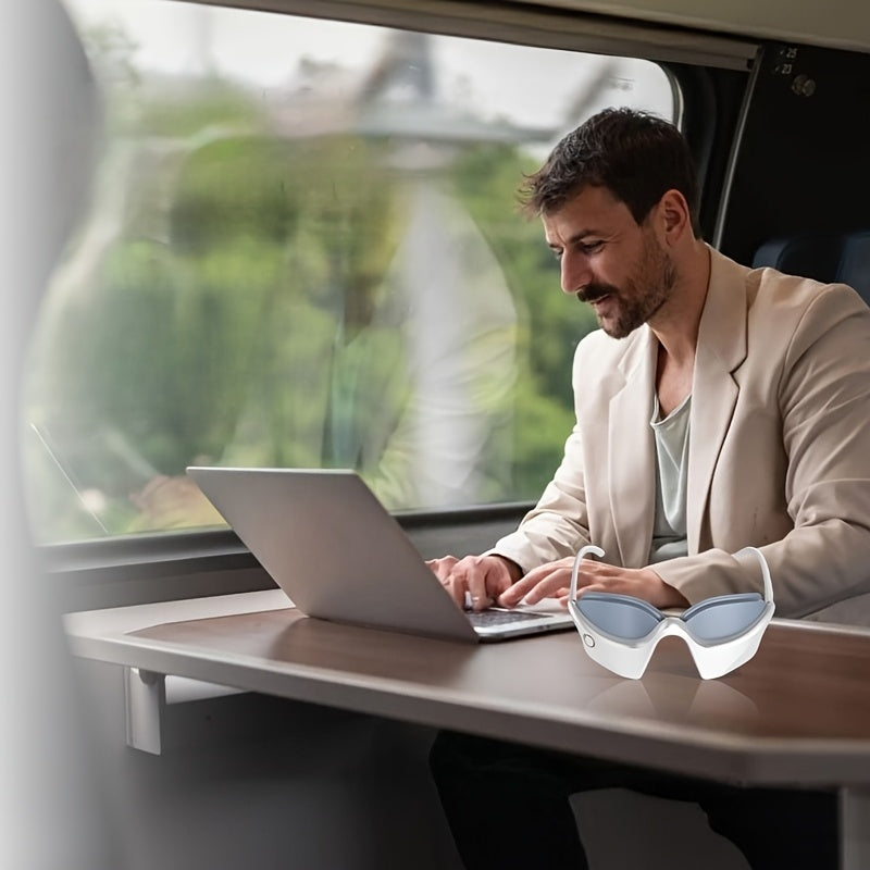 Heated Vibrating Eye Massager Mask USB Rechargeable Ergonomic Design Adjustable Fit