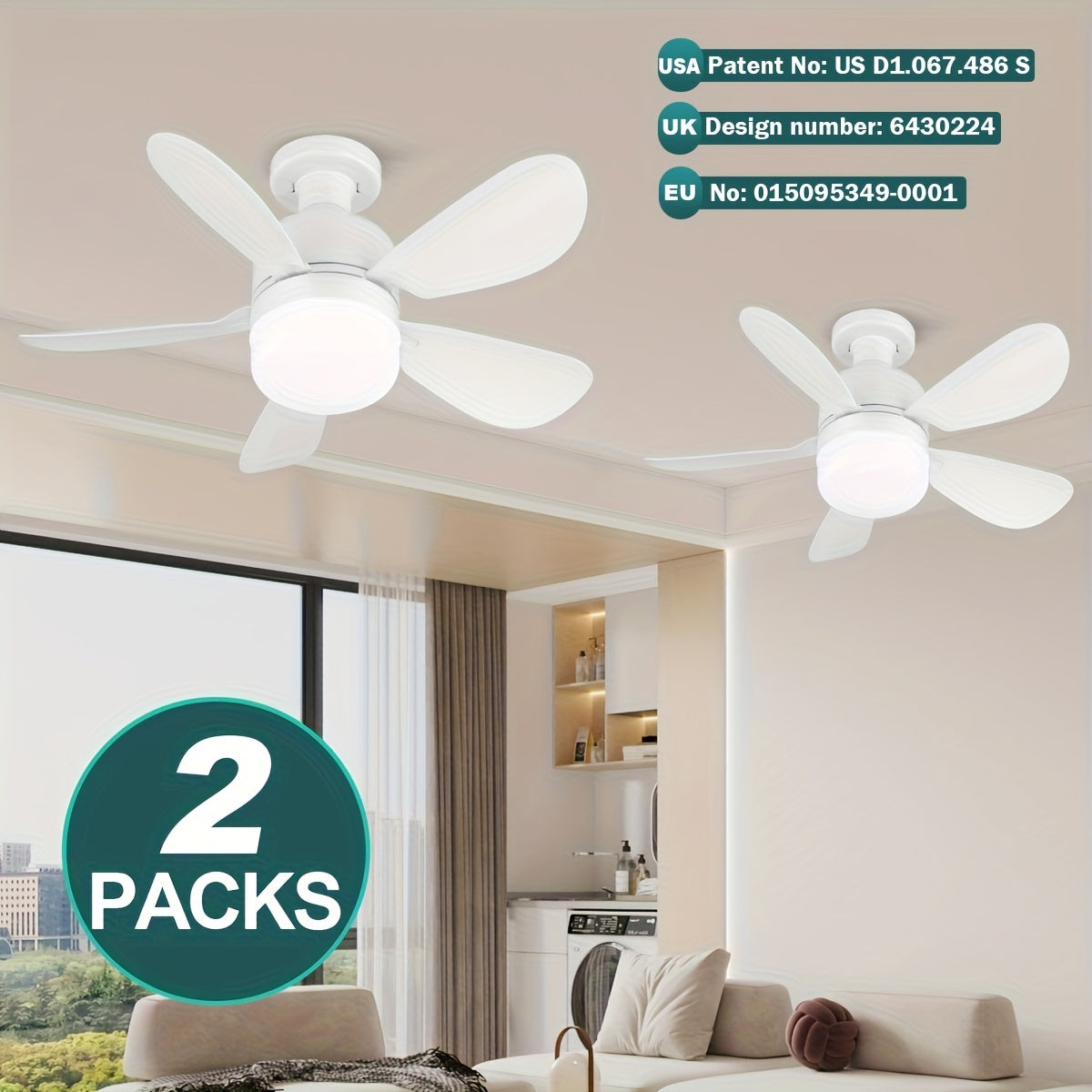 White Dual-Headbed Smart Ceiling Fan Light Two-Pack with Remote Control and Dimmer