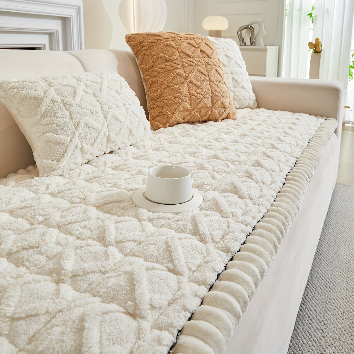 Bohemian Quilted Sofa Cover Plush Fabric Non-Slip Machine Washable Decorative