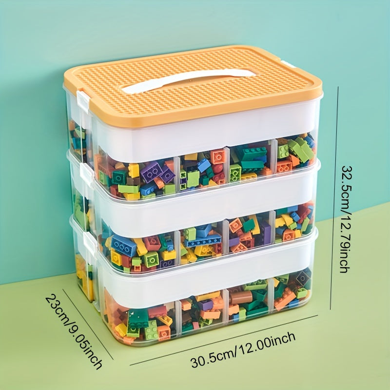 Large Green Plastic Storage Box with Lid and Multi-Layer Grid for Organizing Toys Snacks