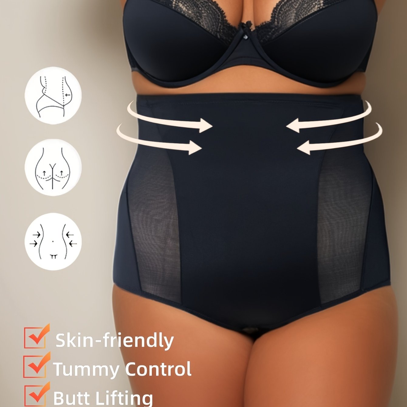 Women's High-Waist Shaping Briefs Plus Size Tummy Control Breathable Mesh