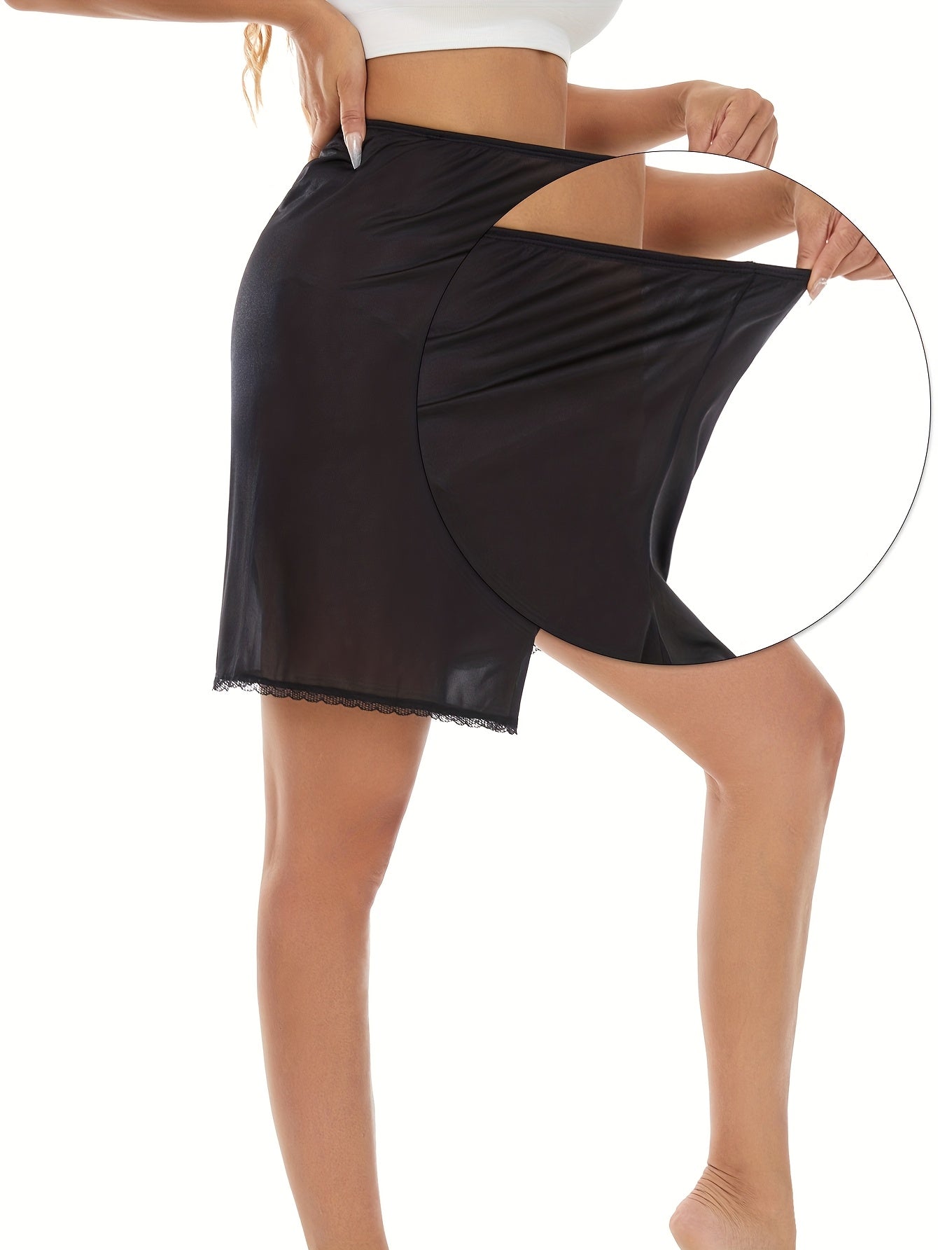 Women's Lace Trim Mid-Rise Skirt Shorts Casual Loose Fit Solid Color